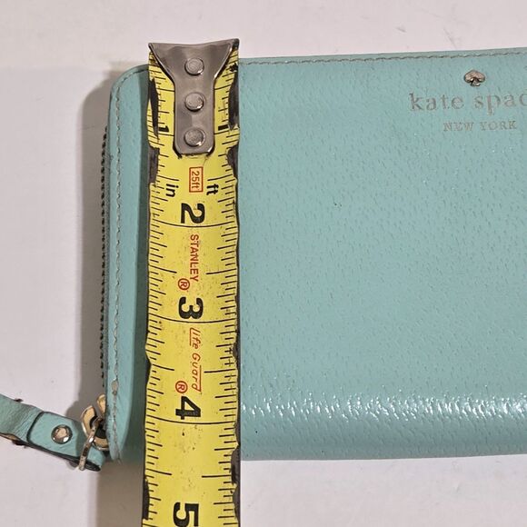 Kate Spade Spencer Zip Around Wallet Turquoise Robins egg Blue Cow Leather Gold - Picture 12 of 12